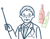 指示棒を使ってアルコール依存症の特徴を説明する医師
